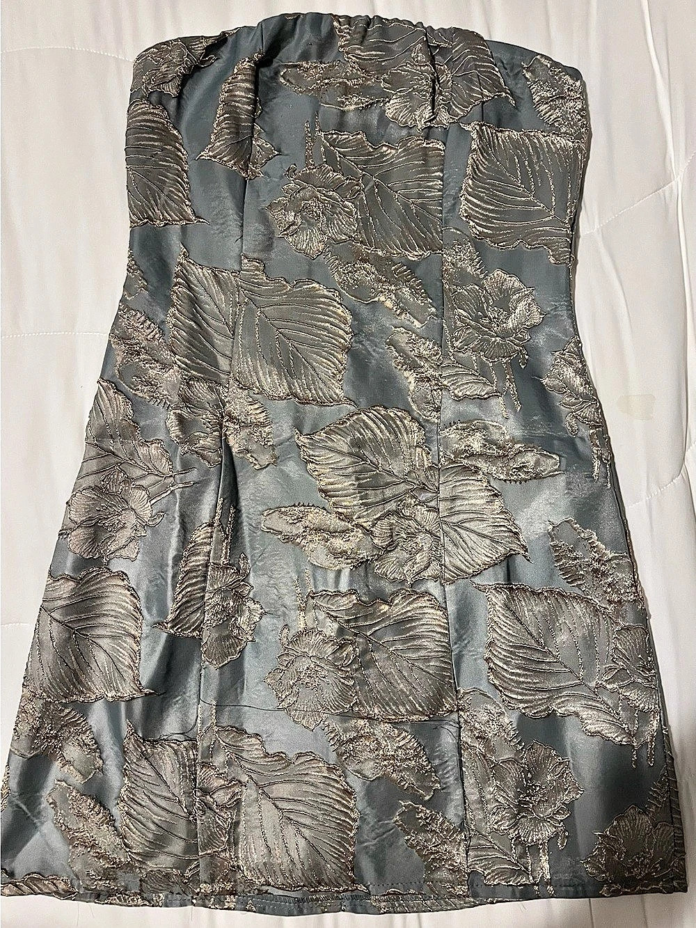Strapless Floral Dress in Blue & Gold Size XS